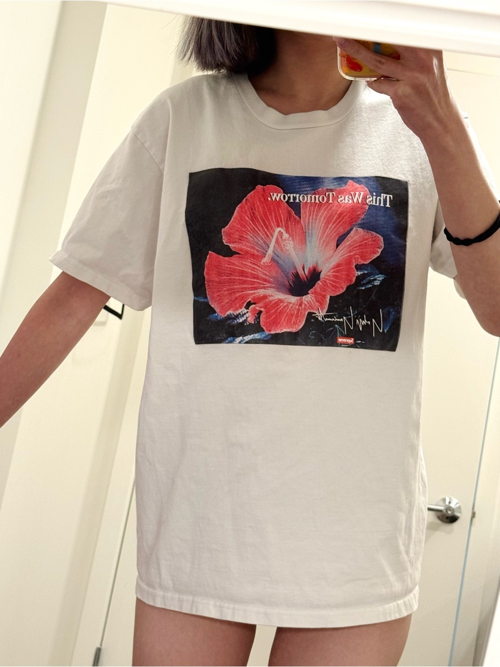 Supreme^Yohji Yamamoto Tee with Pink Floral 'This Was Tomorrow' 20FW